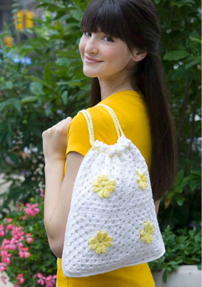 130 - Daisy Drawstring Bag Free Pattern