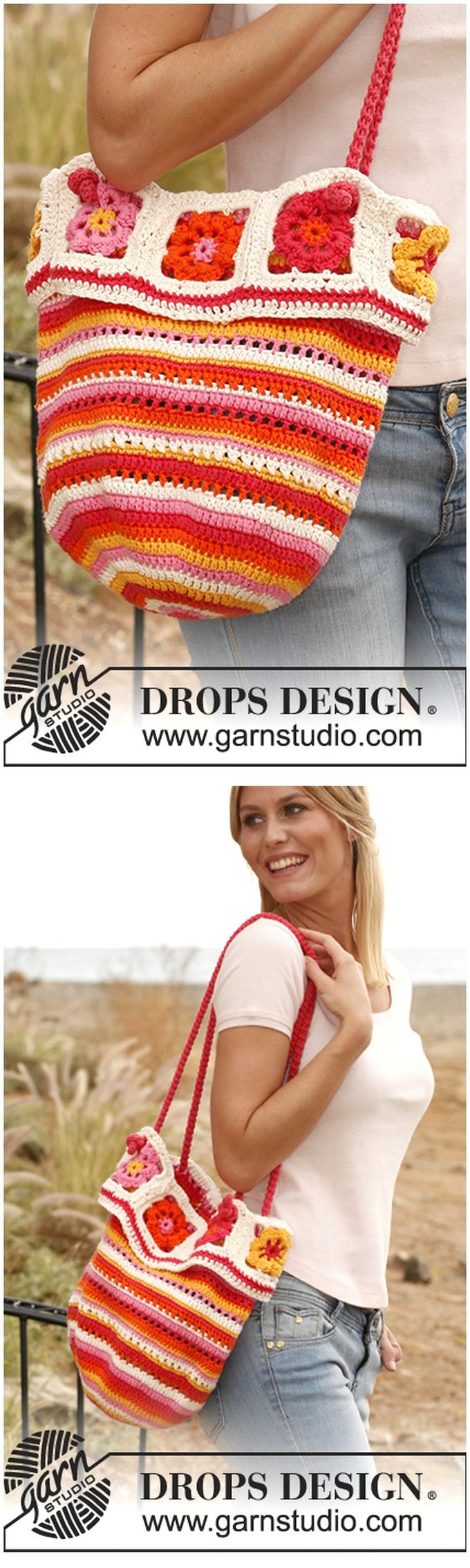 210 - bag with stripes and squares free crochet pattern