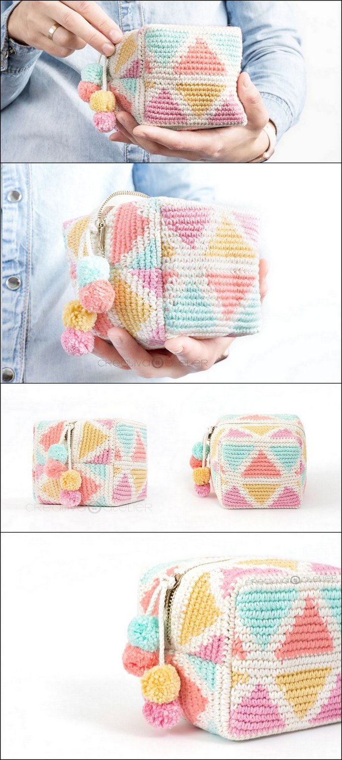 224 - Crochet Toiletry Bag – Tapestry CUBE Pattern Tutorial