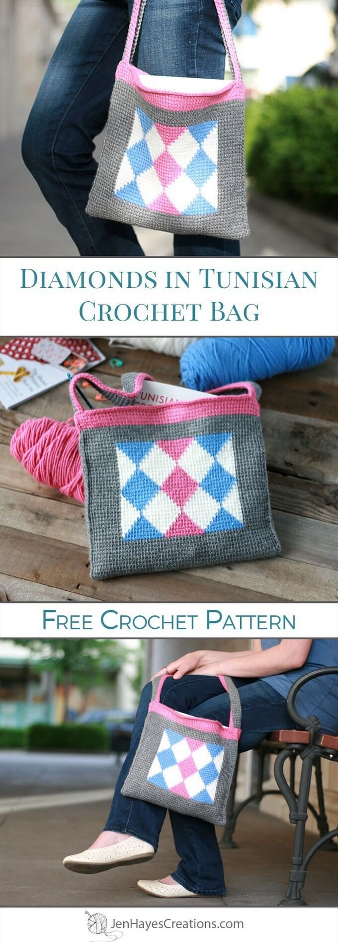 269 - DIAMONDS IN TUNISIAN CROCHET BAG - FREE PATTERN 3