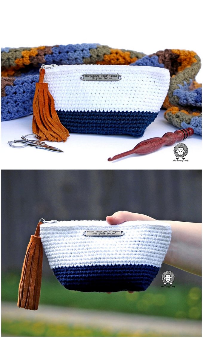57 - Colour Block Make Up Bag Free Crochet Pattern