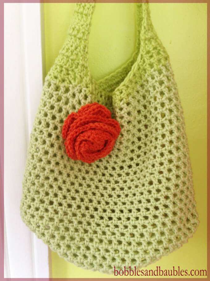 74 - Market Bag with Floral Accent Free Crochet Pattern
