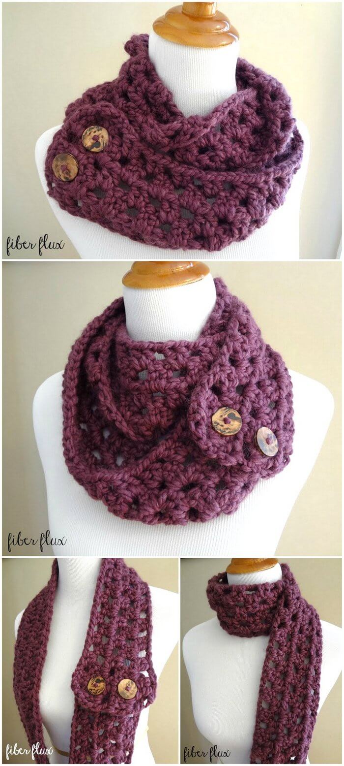 10 - Fiona Button Scarf, Free Crochet Pattern