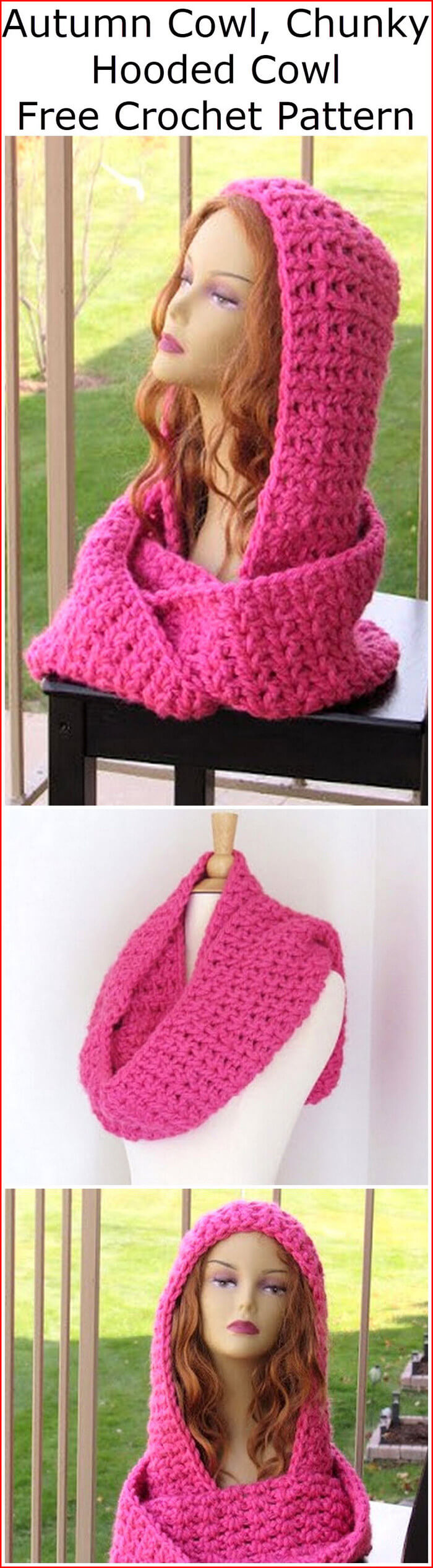 2 - Autumn Cowl, Chunky Hooded Cowl, Free Crochet Pattern