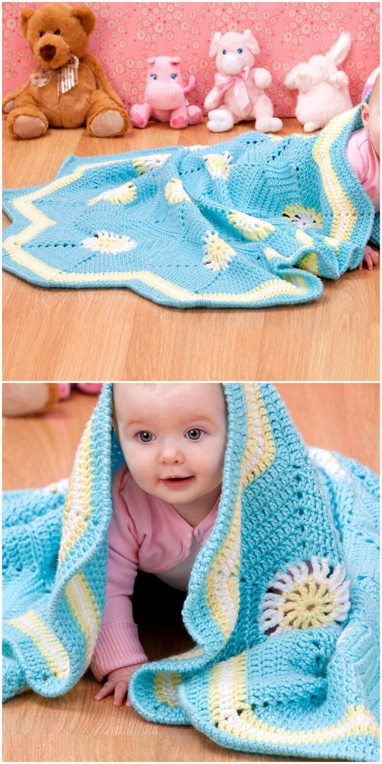 26 - RED HEART HEXAGON BABY BLANKET FREE CROCHET PATTERN