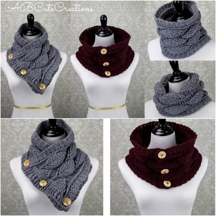 27 - Autumn Leaf Cowl (with buttons) free crochet pattern