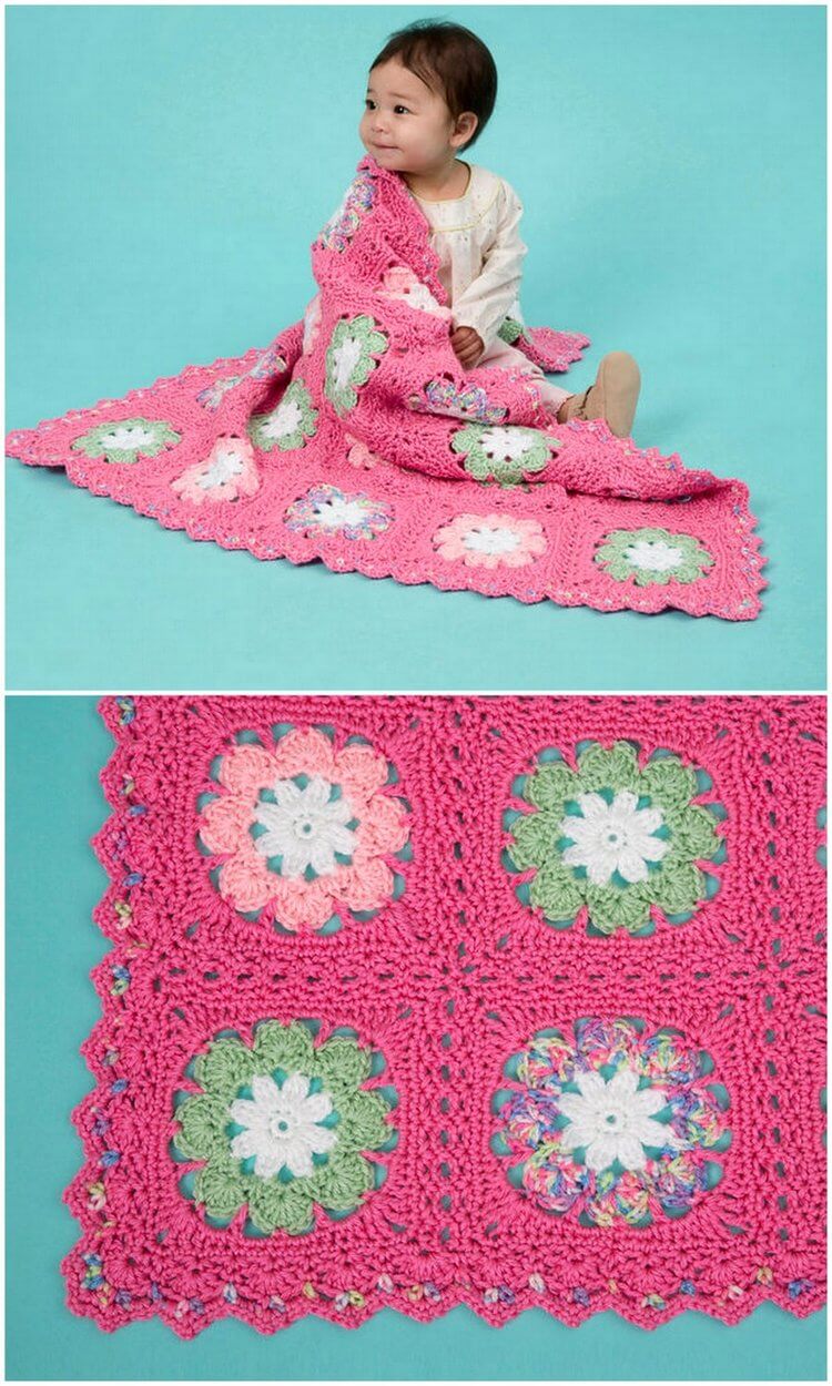 39 - RED HEART FLOWER BABY BLANKET FREE PATTERN